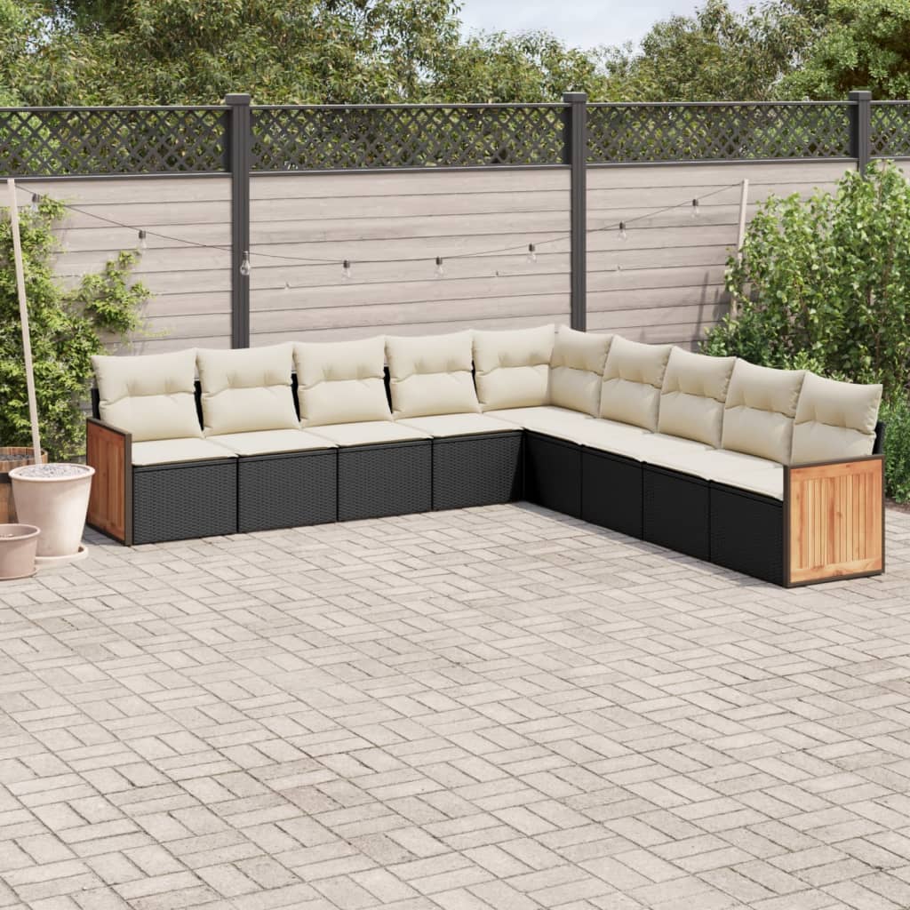 9-tlg. Garten-Sofagarnitur mit Kissen Schwarz Poly Rattan 9-tlg. Garten-Sofagarnitur mit Kissen Schwarz Poly Rattan