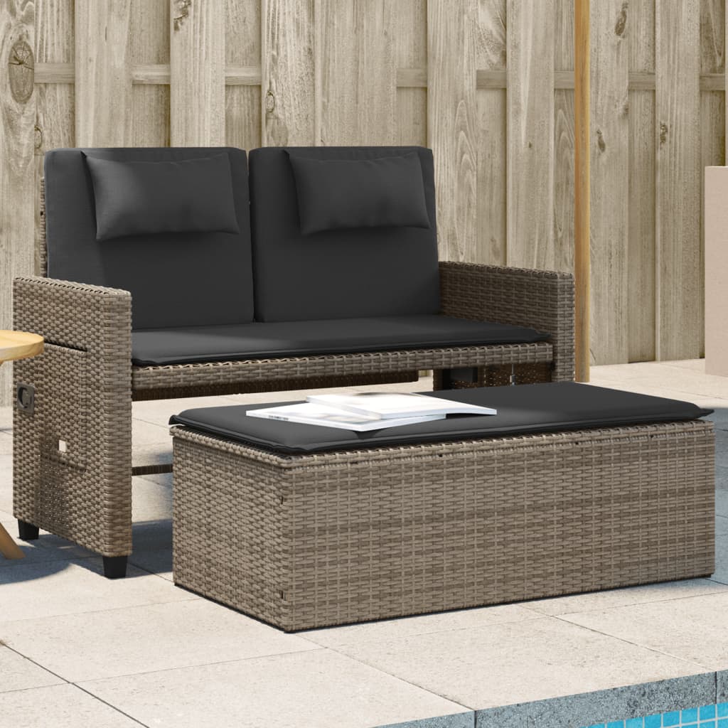 Gartenbank Verstellbar mit Kissen Grau Poly Rattan Gartenbank Verstellbar mit Kissen Grau Poly Rattan