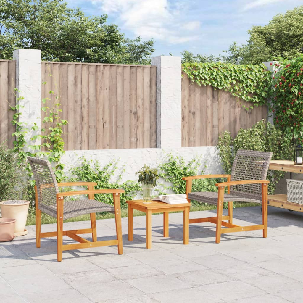 Gartenstühle 2 Stk. Grau Poly Rattan und Akazienholz Gartenstühle 2 Stk. Grau Poly Rattan und Akazienholz