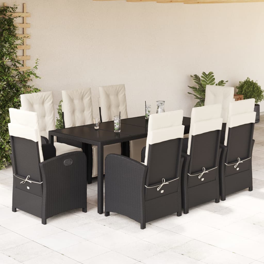 9-tlg. Garten-Essgruppe mit Kissen Schwarz Poly Rattan 9-tlg. Garten-Essgruppe mit Kissen Schwarz Poly Rattan