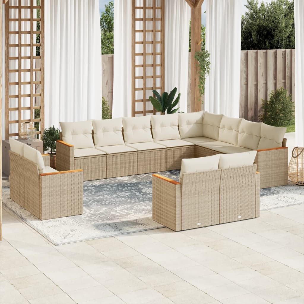 12-tlg. Garten-Sofagarnitur mit Kissen Beige Poly Rattan 12-tlg. Garten-Sofagarnitur mit Kissen Beige Poly Rattan