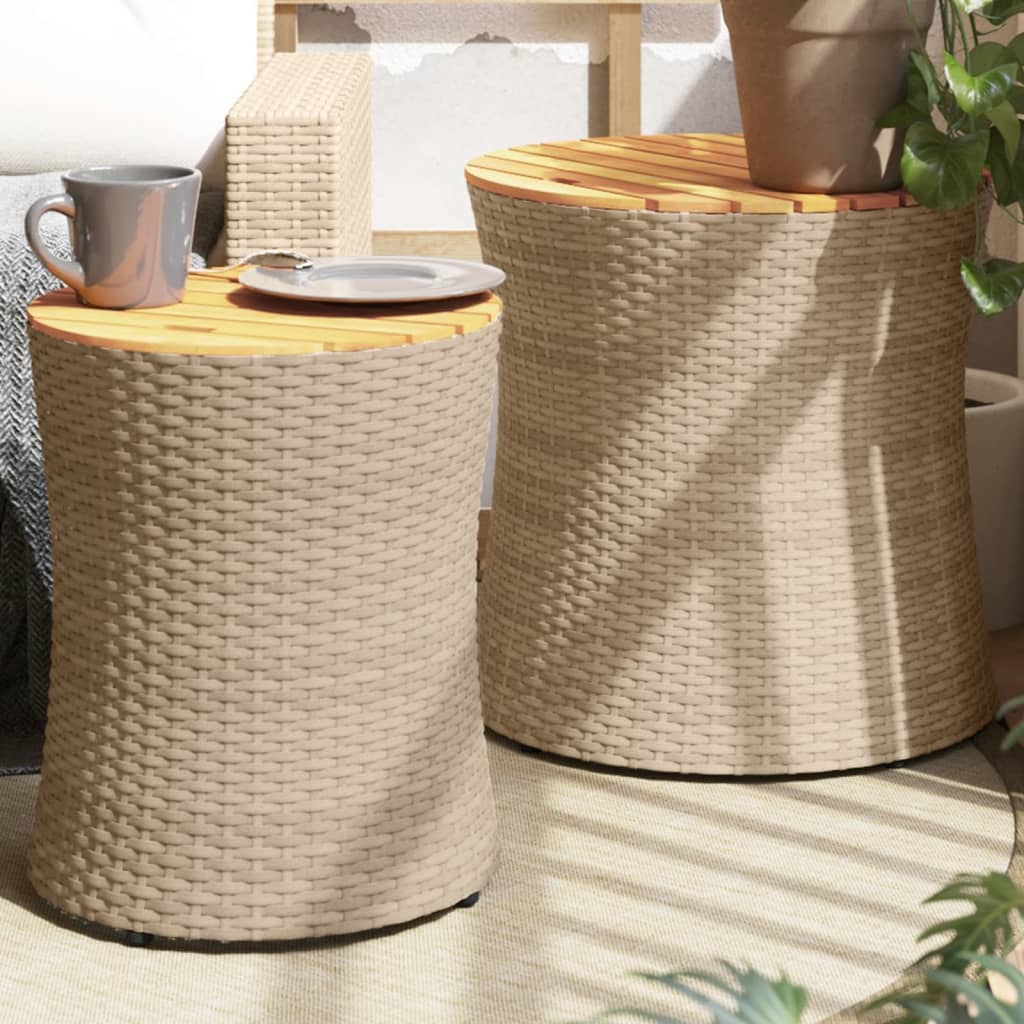 Garten-Beistelltische 2 Stk. mit Holzplatte Beige Poly Rattan Garten-Beistelltische 2 Stk. mit Holzplatte Beige Poly Rattan