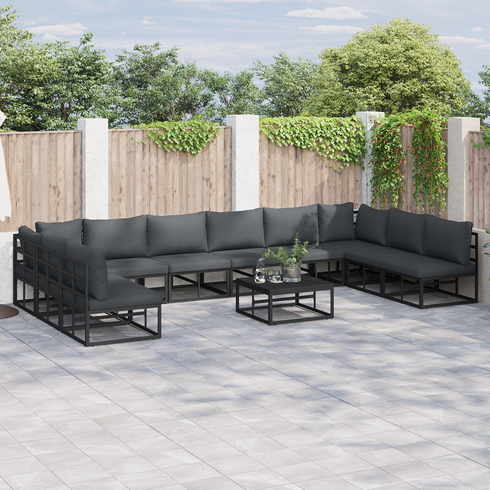 Garten-Sofa-Set 11 pcs Schwarz 70 x 70 x 32 cm Aluminium Garten-Sofa-Set 11 pcs Schwarz 70 x 70 x 32 cm Aluminium