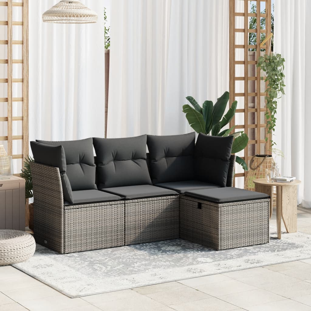 4-tlg. Garten-Sofagarnitur mit Kissen Grau Poly Rattan 4-tlg. Garten-Sofagarnitur mit Kissen Grau Poly Rattan
