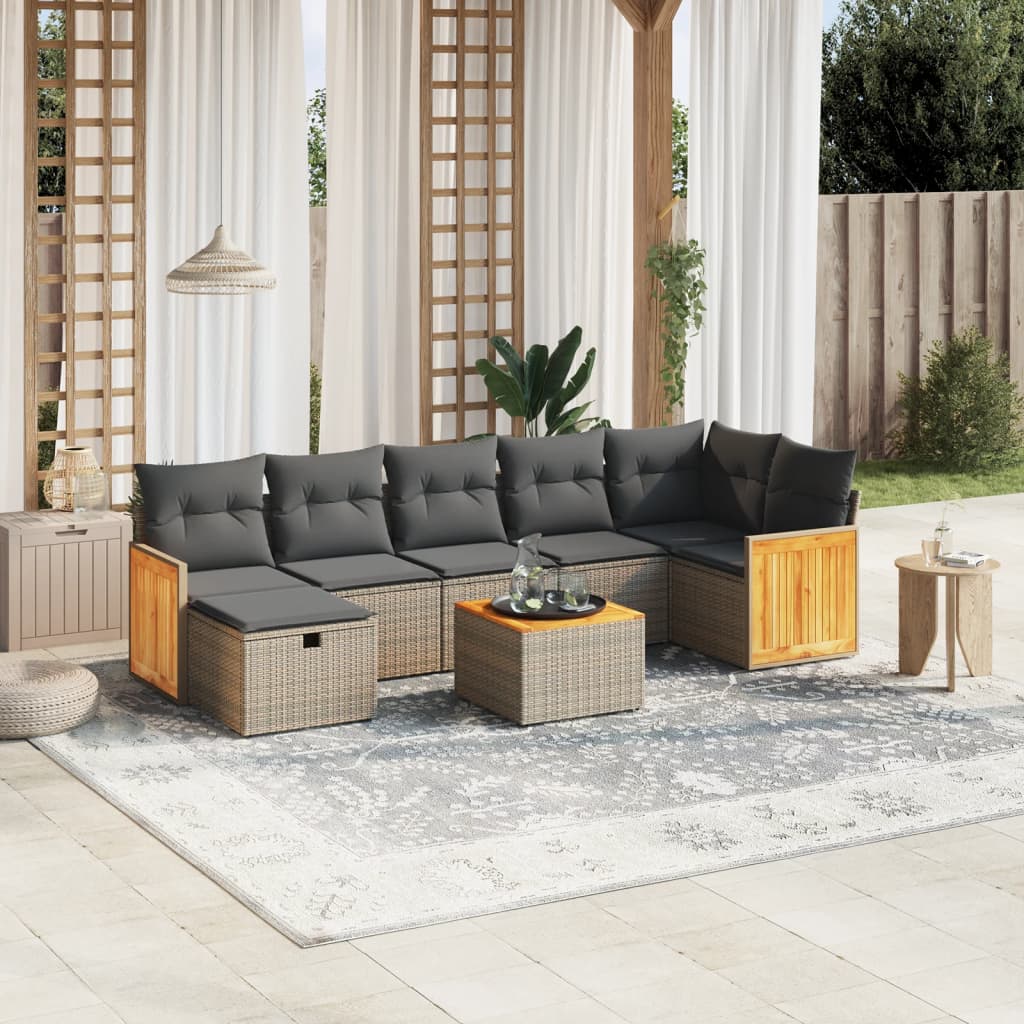 8-tlg. Garten-Sofagarnitur mit Kissen Grau Poly Rattan 8-tlg. Garten-Sofagarnitur mit Kissen Grau Poly Rattan