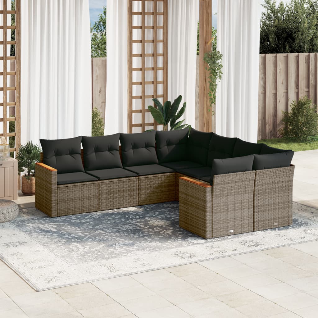 8-tlg. Garten-Sofagarnitur mit Kissen Grau Poly Rattan 8-tlg. Garten-Sofagarnitur mit Kissen Grau Poly Rattan