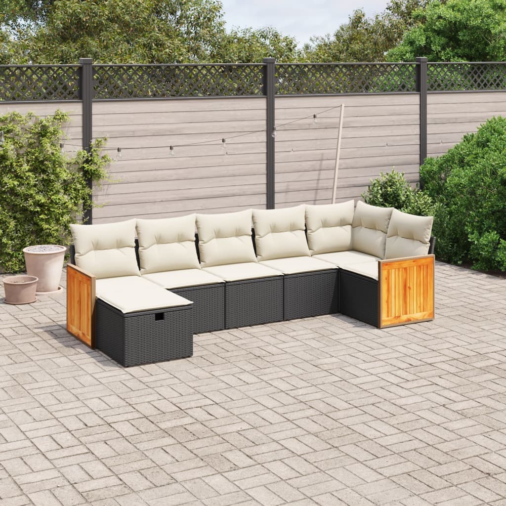 7-tlg. Garten-Sofagarnitur mit Kissen Schwarz Poly Rattan 7-tlg. Garten-Sofagarnitur mit Kissen Schwarz Poly Rattan