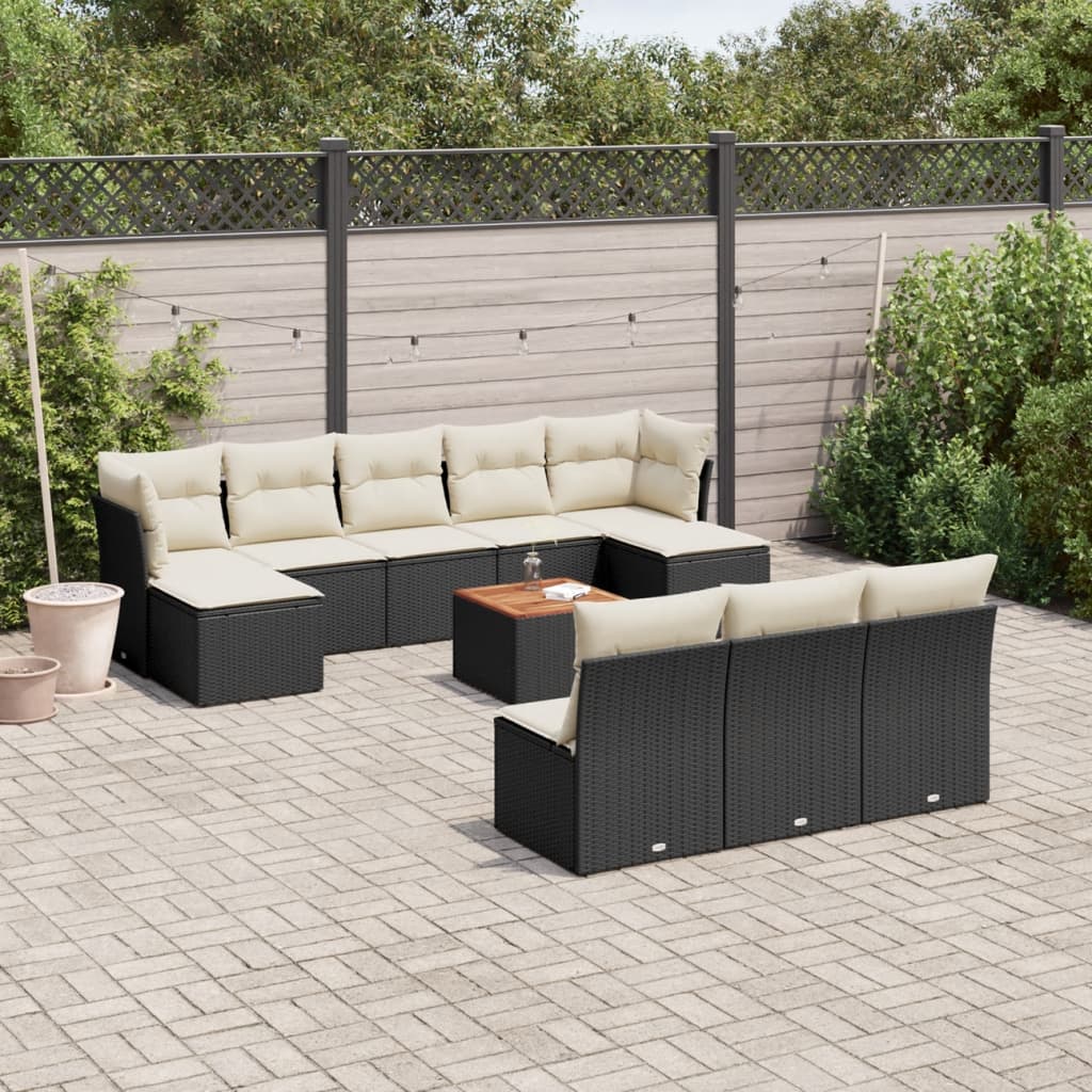 11-tlg. Garten-Sofagarnitur mit Kissen Schwarz Poly Rattan 11-tlg. Garten-Sofagarnitur mit Kissen Schwarz Poly Rattan