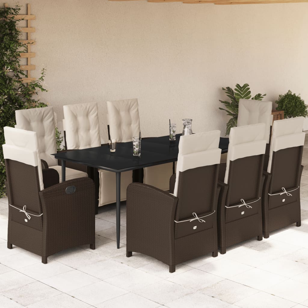 9-tlg. Garten-Essgruppe mit Kissen Braun Poly Rattan 9-tlg. Garten-Essgruppe mit Kissen Braun Poly Rattan