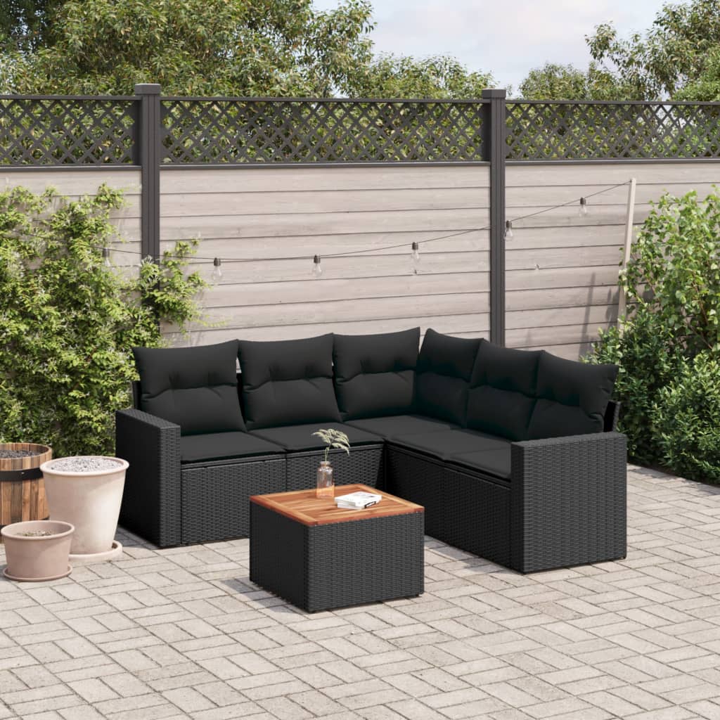 6-tlg. Garten-Sofagarnitur mit Kissen Schwarz Poly Rattan 6-tlg. Garten-Sofagarnitur mit Kissen Schwarz Poly Rattan