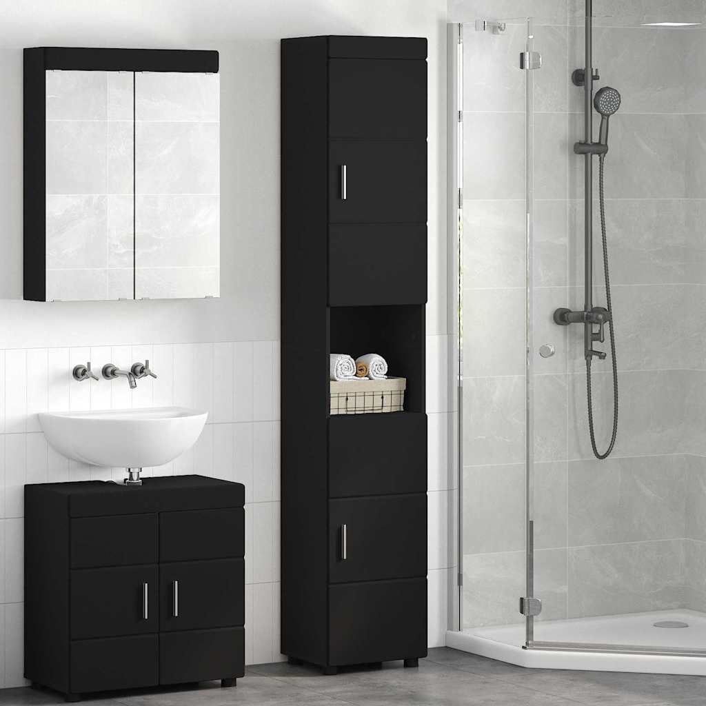 Badezimmer Schrank Schwarz 37 x 31,5 x 203 cm Holzwerkstoff