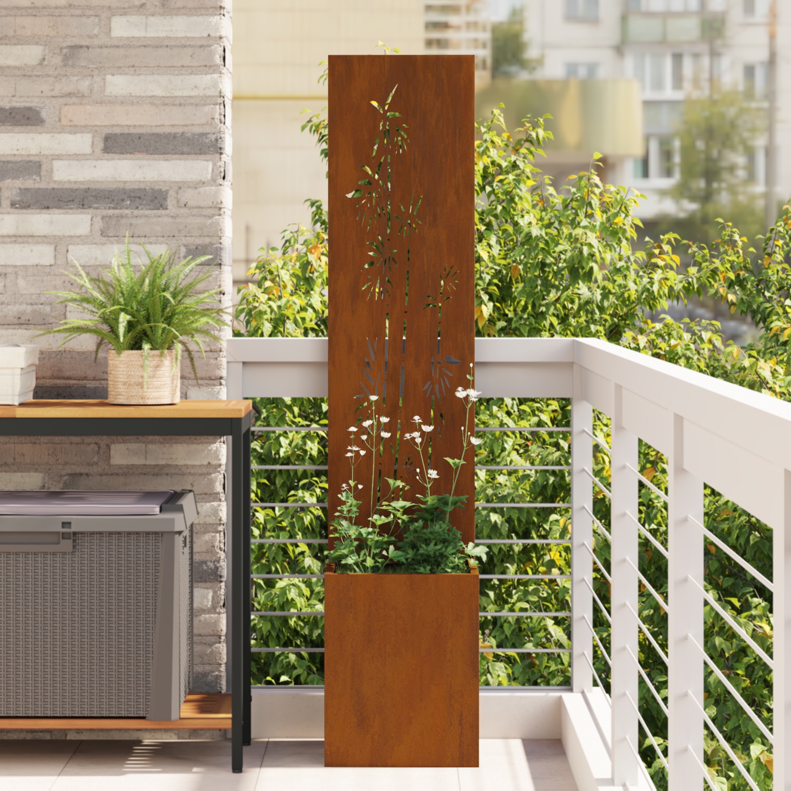 Blumentopf mit dekorativem Paneel Rostig 32 x 140 cm