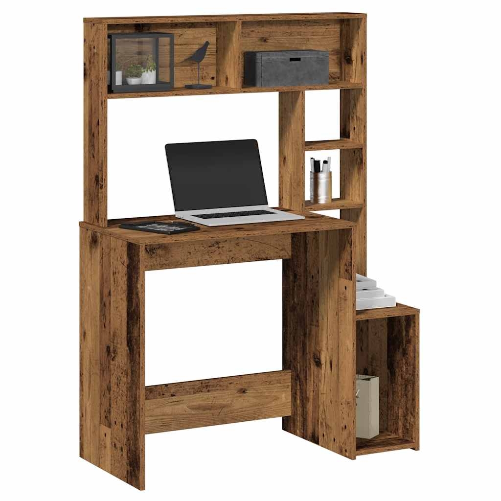 Schreibtisch mit Regal Altholz-Optik 100x45x140cm Holzwerkstoff Schreibtisch mit Regal Altholz-Optik 100x45x140cm Holzwerkstoff
