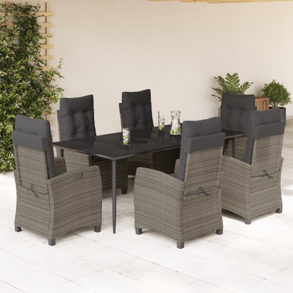 7-tlg. Garten-Essgruppe mit Kissen Grau Poly Rattan 7-tlg. Garten-Essgruppe mit Kissen Grau Poly Rattan