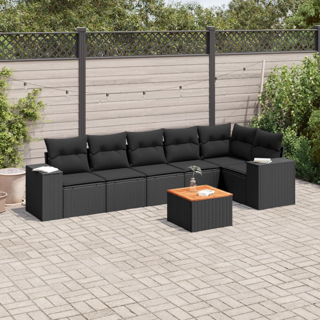 7-tlg. Garten-Sofagarnitur mit Kissen Schwarz Poly Rattan 7-tlg. Garten-Sofagarnitur mit Kissen Schwarz Poly Rattan