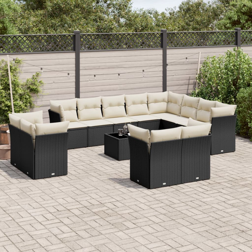 13-tlg. Garten-Sofagarnitur mit Kissen Schwarz Poly Rattan 13-tlg. Garten-Sofagarnitur mit Kissen Schwarz Poly Rattan