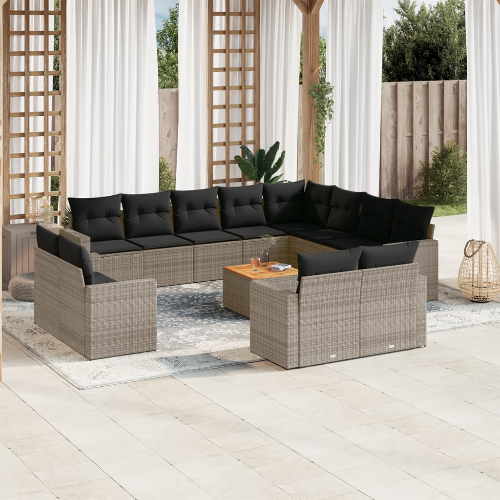 13-tlg. Garten-Sofagarnitur mit Kissen Grau Poly Rattan 13-tlg. Garten-Sofagarnitur mit Kissen Grau Poly Rattan