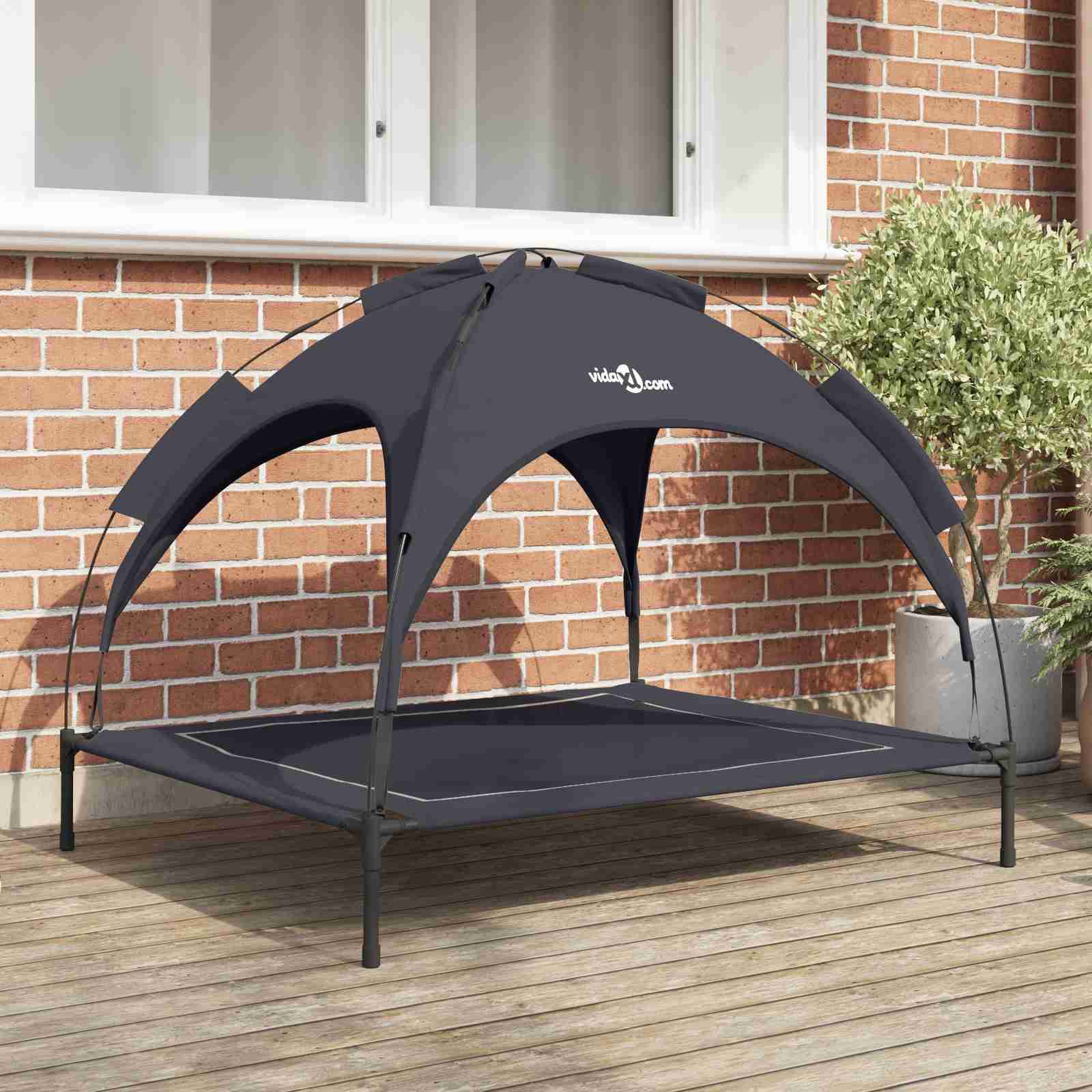 erhöhtes Hundebett mit abnehmbarem Dach Schwarz XL Stahl erhöhtes Hundebett mit abnehmbarem Dach Schwarz XL Stahl