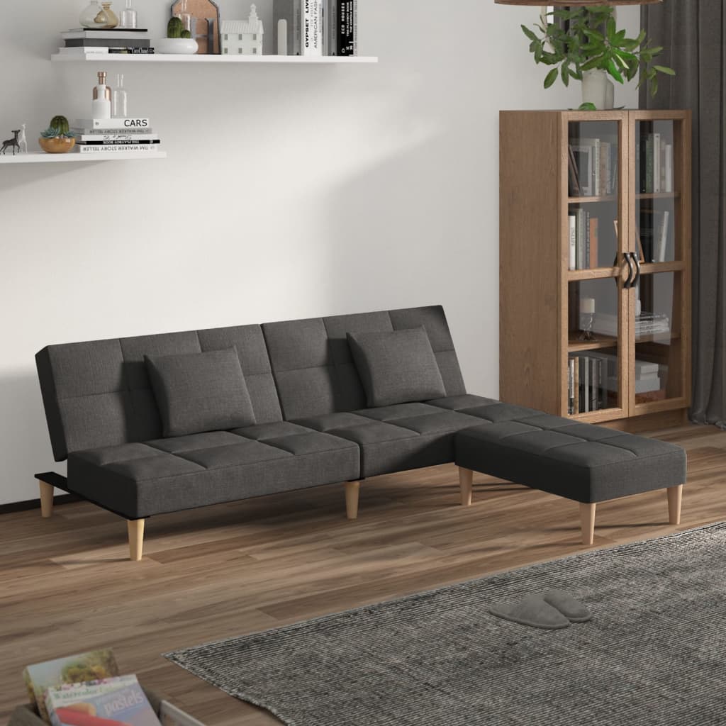 Schlafsofa 2-Sitzer mit 2 Kissen & Hocker Hellgrau Stoff Schlafsofa 2-Sitzer mit 2 Kissen & Hocker Hellgrau Stoff