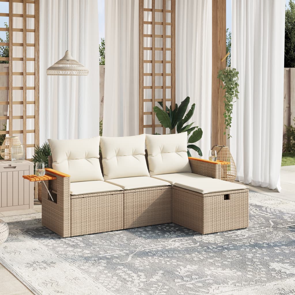 4-tlg. Garten-Sofagarnitur mit Kissen Beige Poly Rattan 4-tlg. Garten-Sofagarnitur mit Kissen Beige Poly Rattan