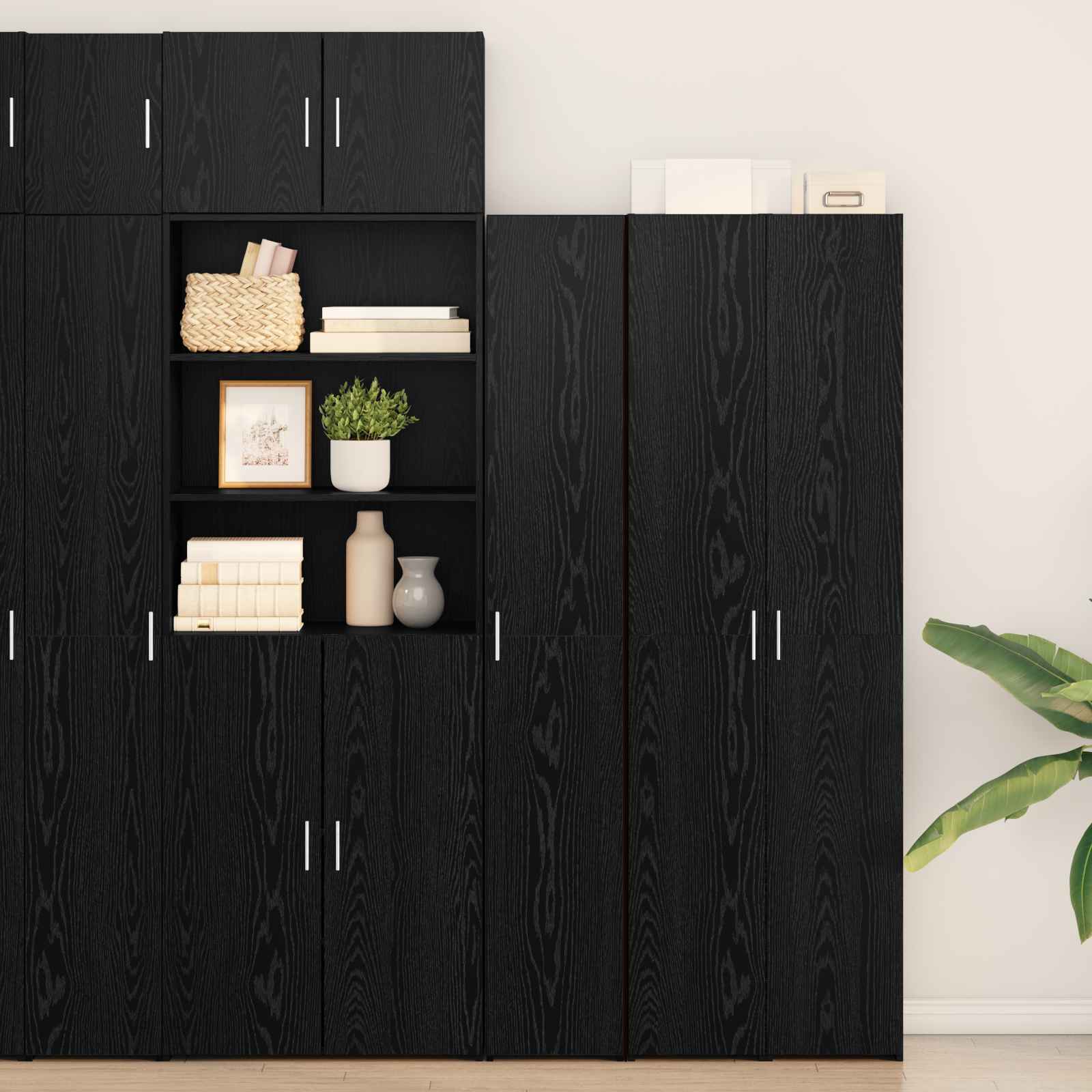 Highboard Schwarz Eiche 30x42.5x185 cm Spanplatte