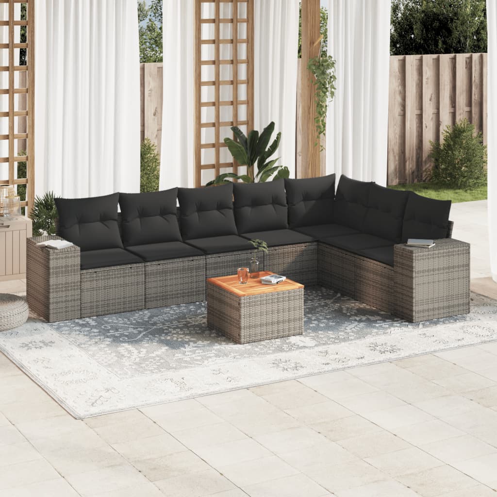 8-tlg. Garten-Sofagarnitur mit Kissen Grau Poly Rattan 8-tlg. Garten-Sofagarnitur mit Kissen Grau Poly Rattan