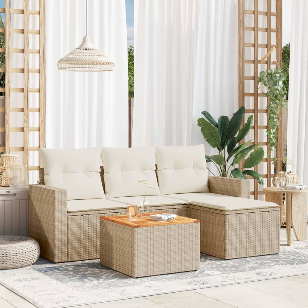 5-tlg. Garten-Sofagarnitur mit Kissen Beige Poly Rattan 5-tlg. Garten-Sofagarnitur mit Kissen Beige Poly Rattan