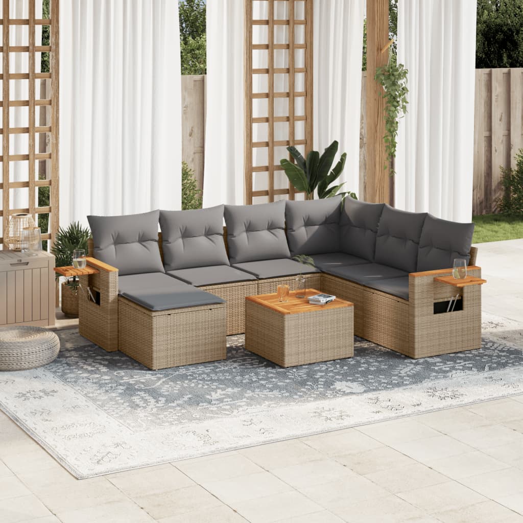 8-tlg. Garten-Sofagarnitur mit Kissen Beige Poly Rattan 8-tlg. Garten-Sofagarnitur mit Kissen Beige Poly Rattan