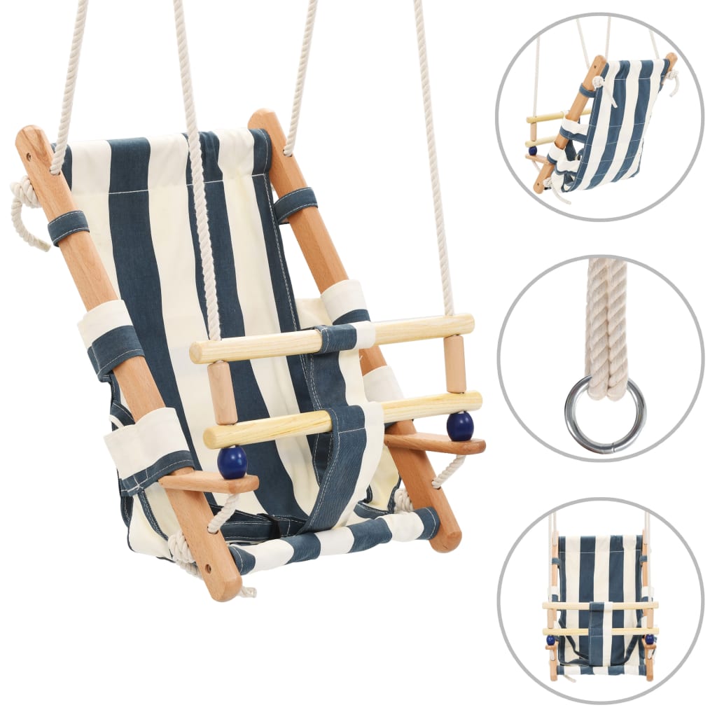 Babyschaukel mit Sicherheitsgurt Baumwolle Holz Blau Babyschaukel mit Sicherheitsgurt Baumwolle Holz Blau
