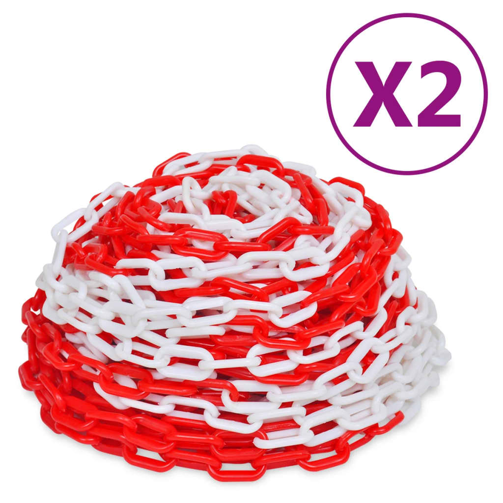 Absperrketten 2 Stk. Rot und Weiß Kunststoff 30 m Absperrketten 2 Stk. Rot und Weiß Kunststoff 30 m