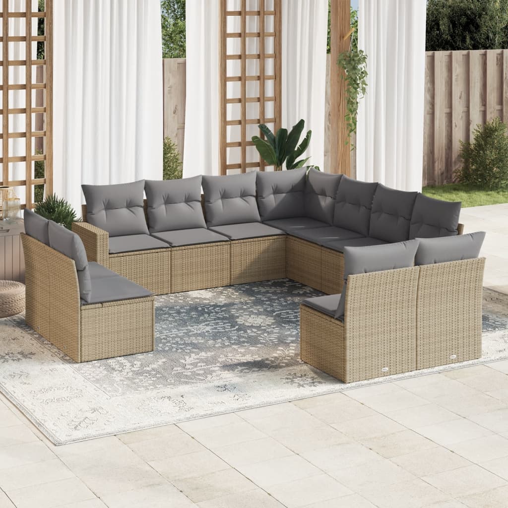 11-tlg. Garten-Sofagarnitur mit Kissen Beige Poly Rattan 11-tlg. Garten-Sofagarnitur mit Kissen Beige Poly Rattan
