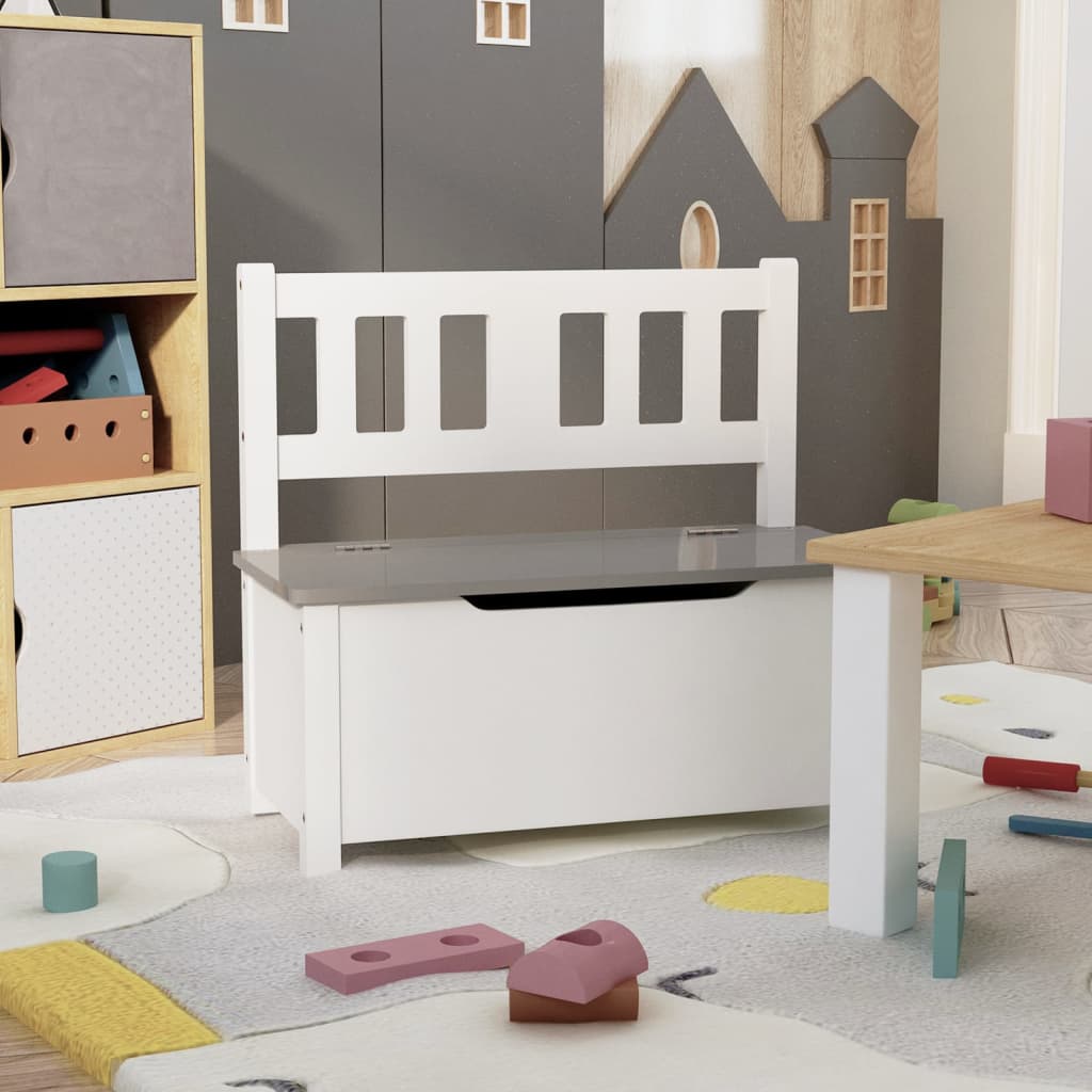 Kinderbank mit Stauraum Weiß und Grau 60x30x55 cm MDF Kinderbank mit Stauraum Weiß und Grau 60x30x55 cm MDF
