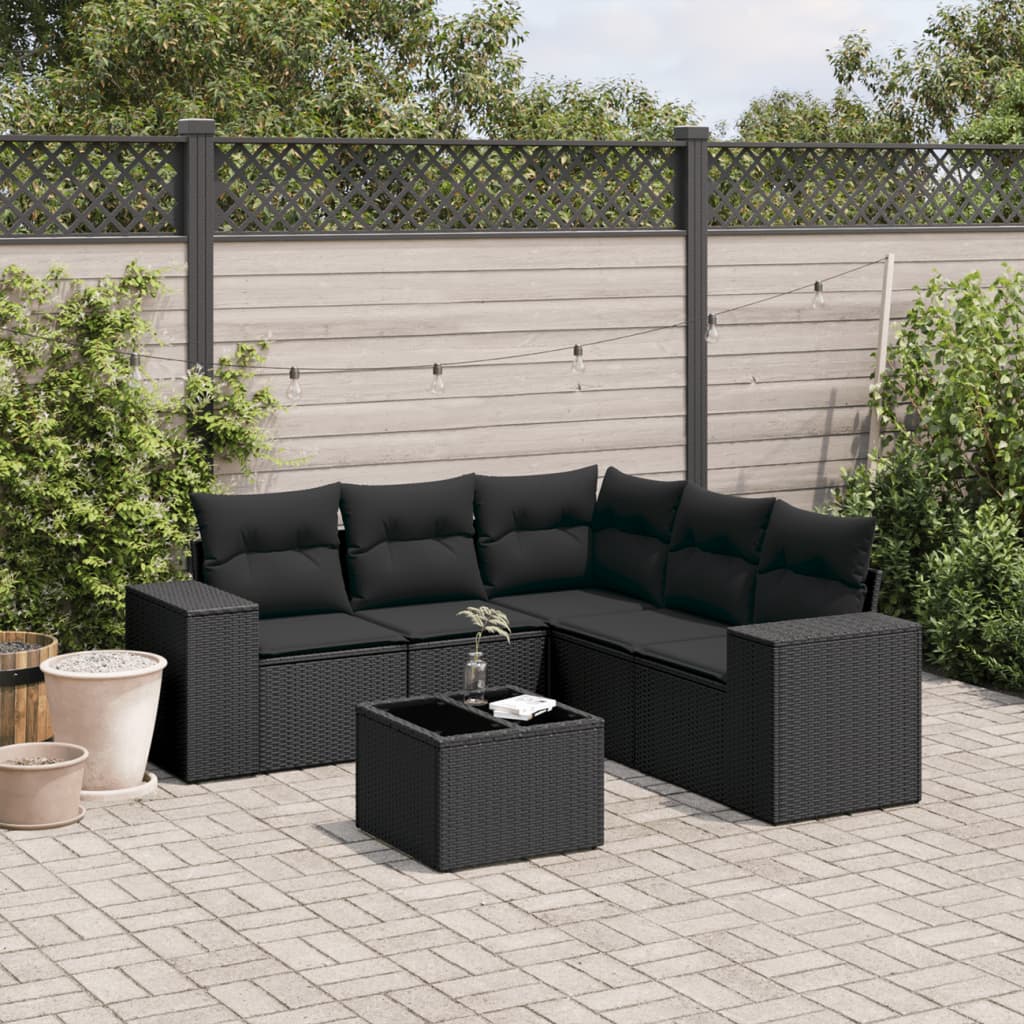 6-tlg. Garten-Sofagarnitur mit Kissen Schwarz Poly Rattan 6-tlg. Garten-Sofagarnitur mit Kissen Schwarz Poly Rattan