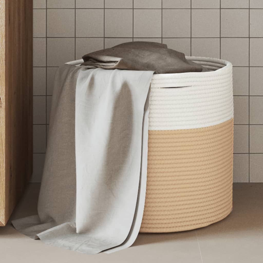 Aufbewahrungskorb Beige und Weiß Ø40x35 cm Baumwolle Aufbewahrungskorb Beige und Weiß Ø40x35 cm Baumwolle