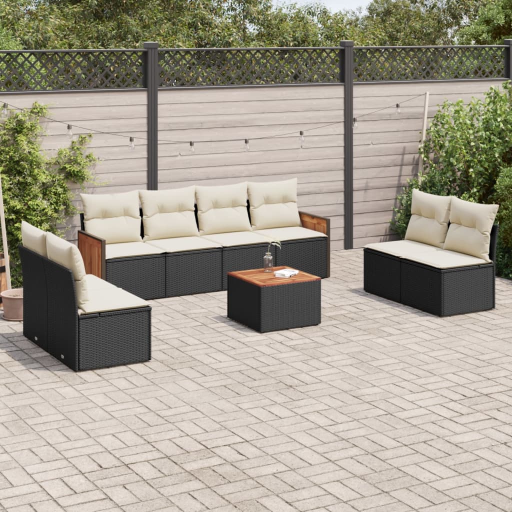 9-tlg. Garten-Sofagarnitur mit Kissen Schwarz Poly Rattan 9-tlg. Garten-Sofagarnitur mit Kissen Schwarz Poly Rattan