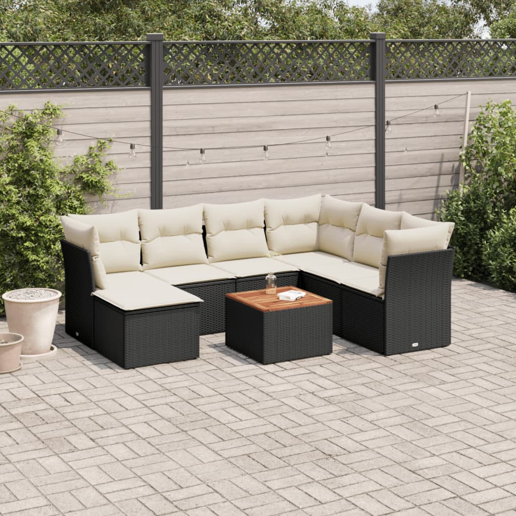 8-tlg. Garten-Sofagarnitur mit Kissen Schwarz Poly Rattan 8-tlg. Garten-Sofagarnitur mit Kissen Schwarz Poly Rattan
