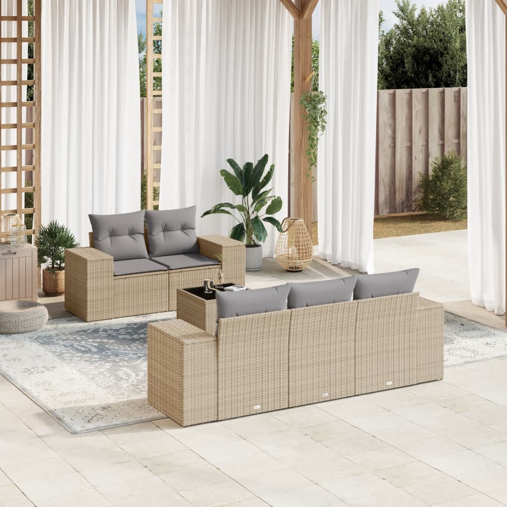 6-tlg. Garten-Sofagarnitur mit Kissen Beige Poly Rattan 6-tlg. Garten-Sofagarnitur mit Kissen Beige Poly Rattan