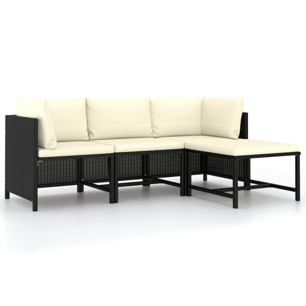 4-tlg. Garten-Sofagarnitur mit Auflagen Schwarz Poly Rattan 4-tlg. Garten-Sofagarnitur mit Auflagen Schwarz Poly Rattan