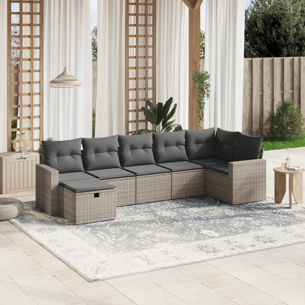 7-tlg. Garten-Sofagarnitur mit Kissen Grau Poly Rattan 7-tlg. Garten-Sofagarnitur mit Kissen Grau Poly Rattan