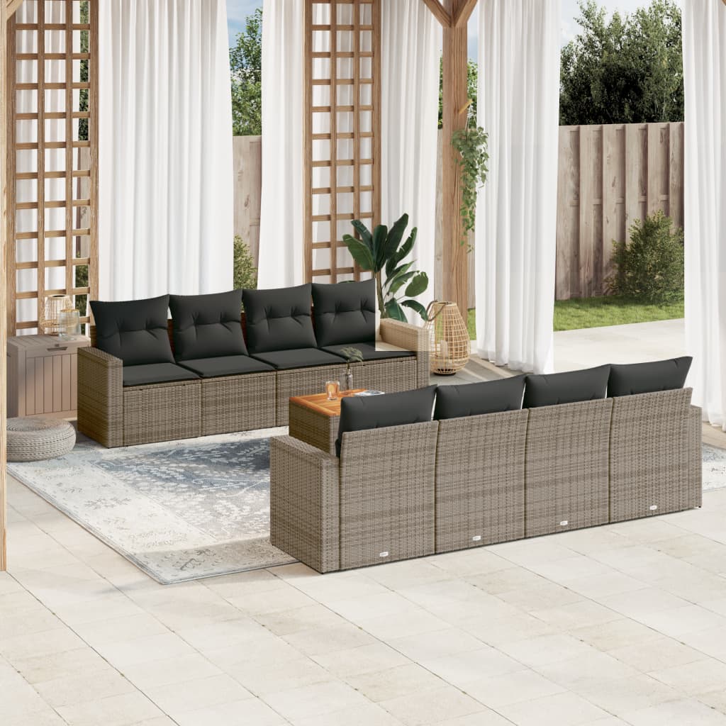 9-tlg. Garten-Sofagarnitur mit Kissen Grau Poly Rattan 9-tlg. Garten-Sofagarnitur mit Kissen Grau Poly Rattan