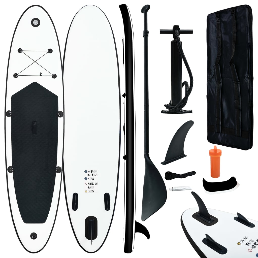 Aufblasbares Stand Up Paddle Board Set Schwarz und Weiß Aufblasbares Stand Up Paddle Board Set Schwarz und Weiß