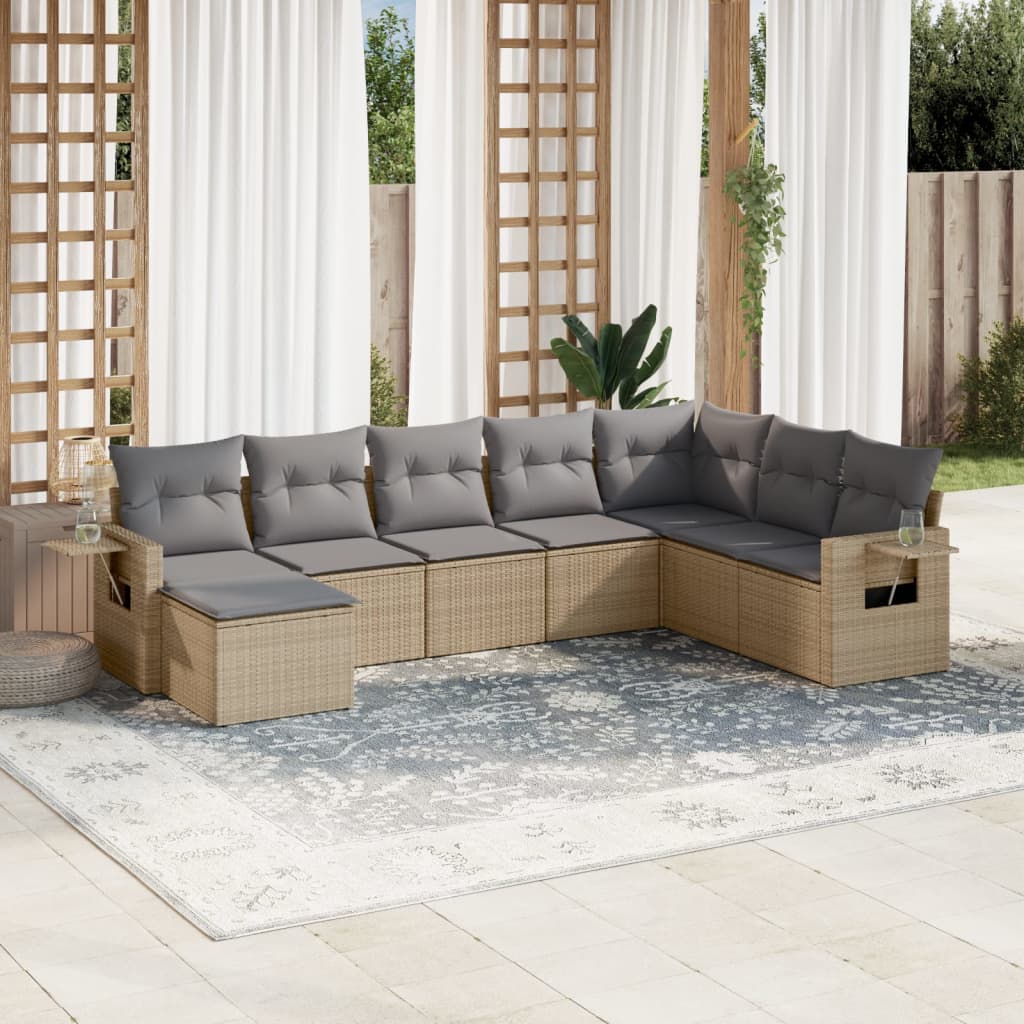 8-tlg. Garten-Sofagarnitur mit Kissen Beige Poly Rattan 8-tlg. Garten-Sofagarnitur mit Kissen Beige Poly Rattan