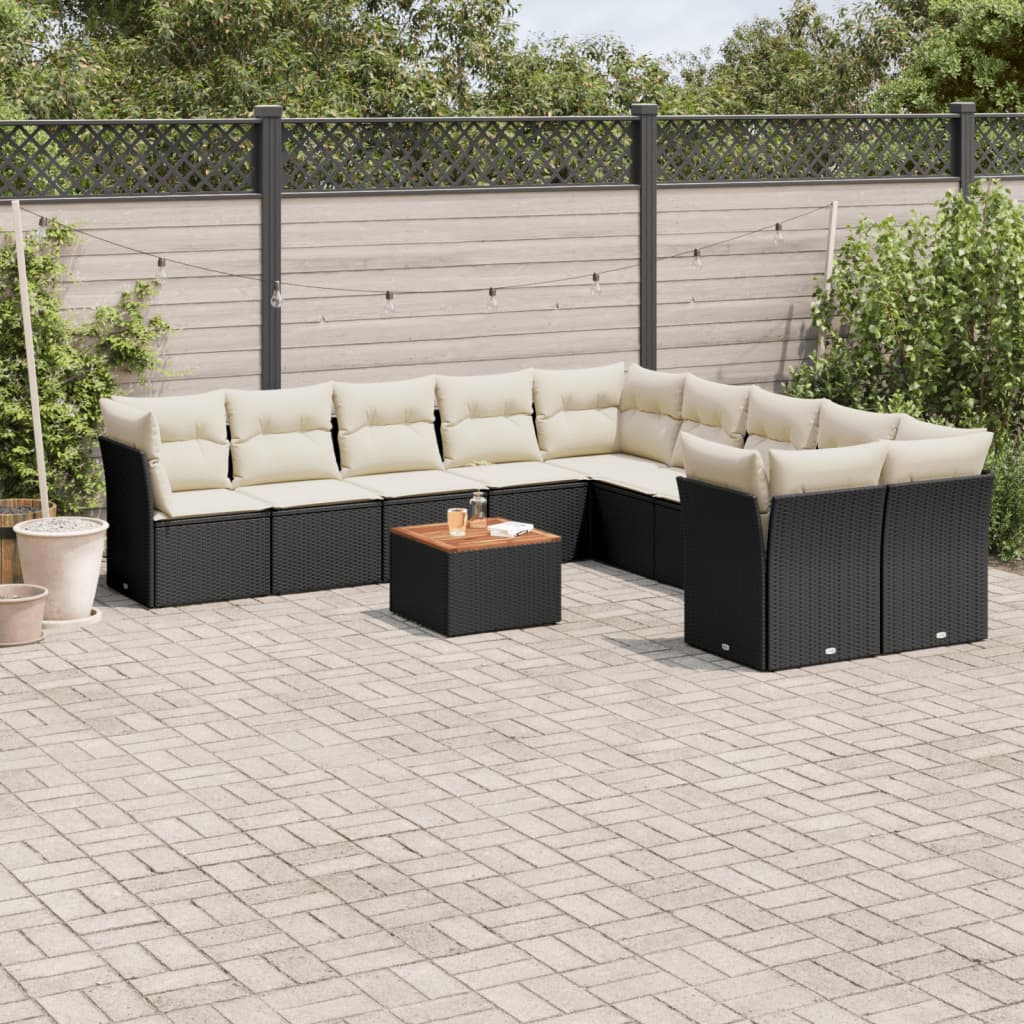 11-tlg. Garten-Sofagarnitur mit Kissen Schwarz Poly Rattan 11-tlg. Garten-Sofagarnitur mit Kissen Schwarz Poly Rattan