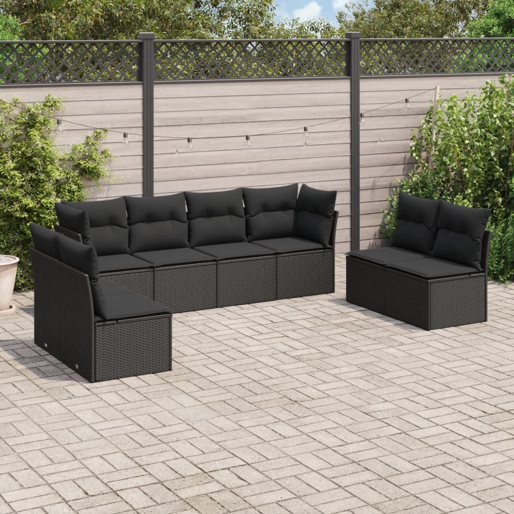 8-tlg. Garten-Sofagarnitur mit Kissen Schwarz Poly Rattan 8-tlg. Garten-Sofagarnitur mit Kissen Schwarz Poly Rattan