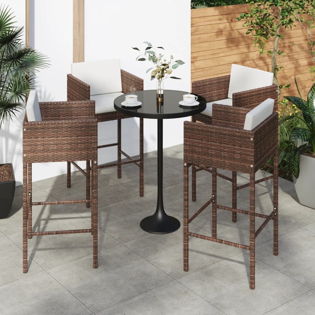 Barhocker 4 Stk. mit Kissen Braun Poly Rattan Barhocker 4 Stk. mit Kissen Braun Poly Rattan