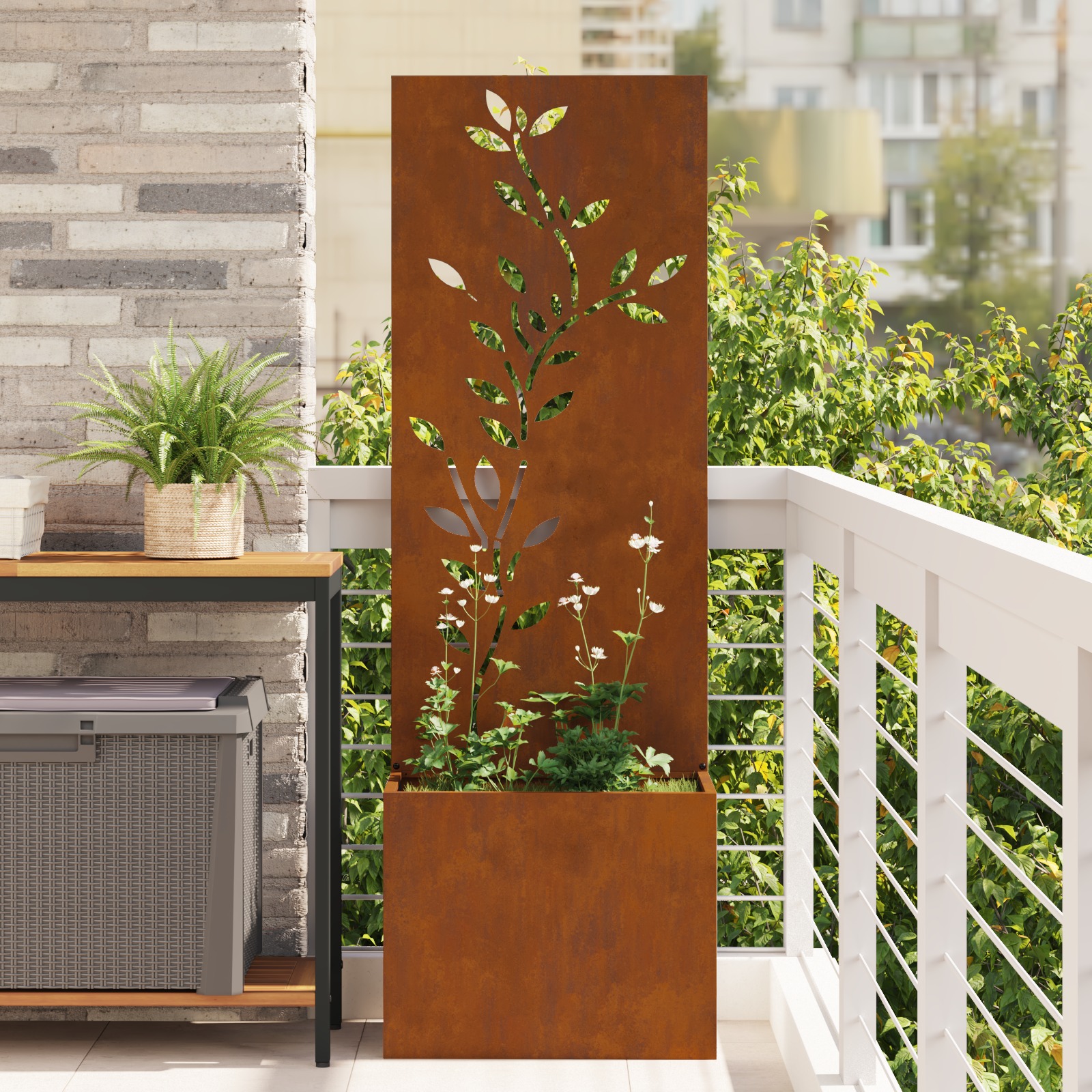 Blumentopf mit dekorativem Paneel Rostig 50 x 140 cm Blumentopf mit dekorativem Paneel Rostig 50 x 140 cm