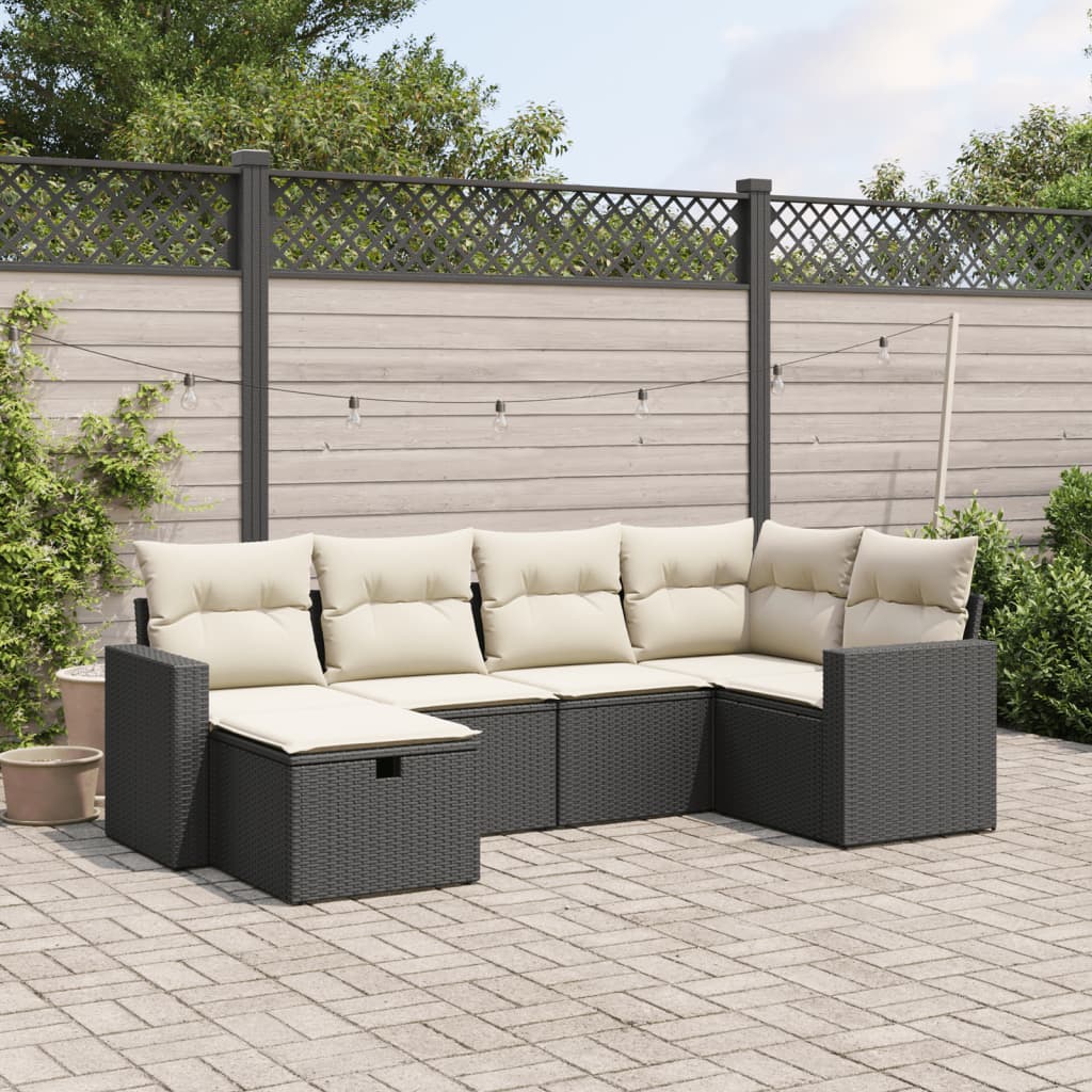 6-tlg. Garten-Sofagarnitur mit Kissen Schwarz Poly Rattan 6-tlg. Garten-Sofagarnitur mit Kissen Schwarz Poly Rattan