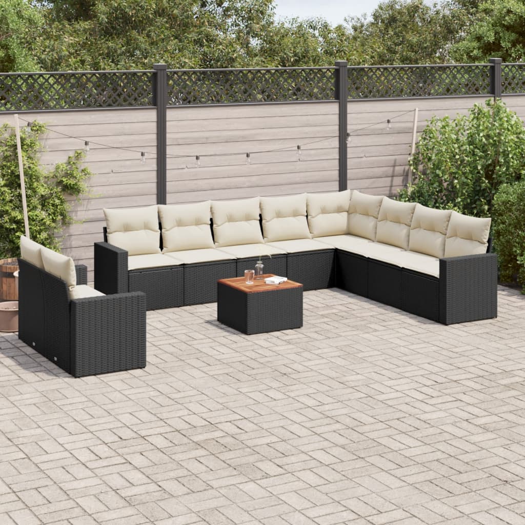 11-tlg. Garten-Sofagarnitur mit Kissen Schwarz Poly Rattan 11-tlg. Garten-Sofagarnitur mit Kissen Schwarz Poly Rattan