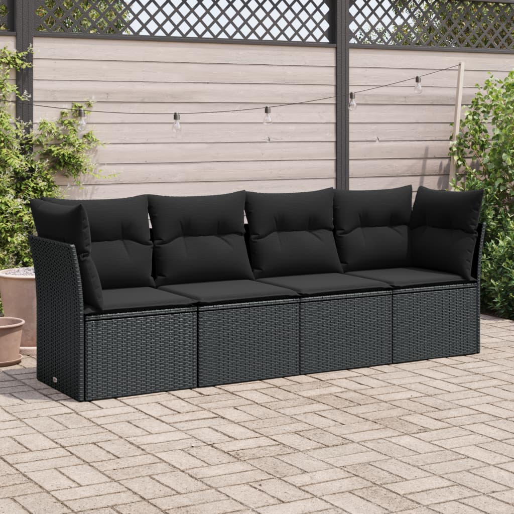 4-tlg. Garten-Sofagarnitur mit Kissen Schwarz Poly Rattan 4-tlg. Garten-Sofagarnitur mit Kissen Schwarz Poly Rattan