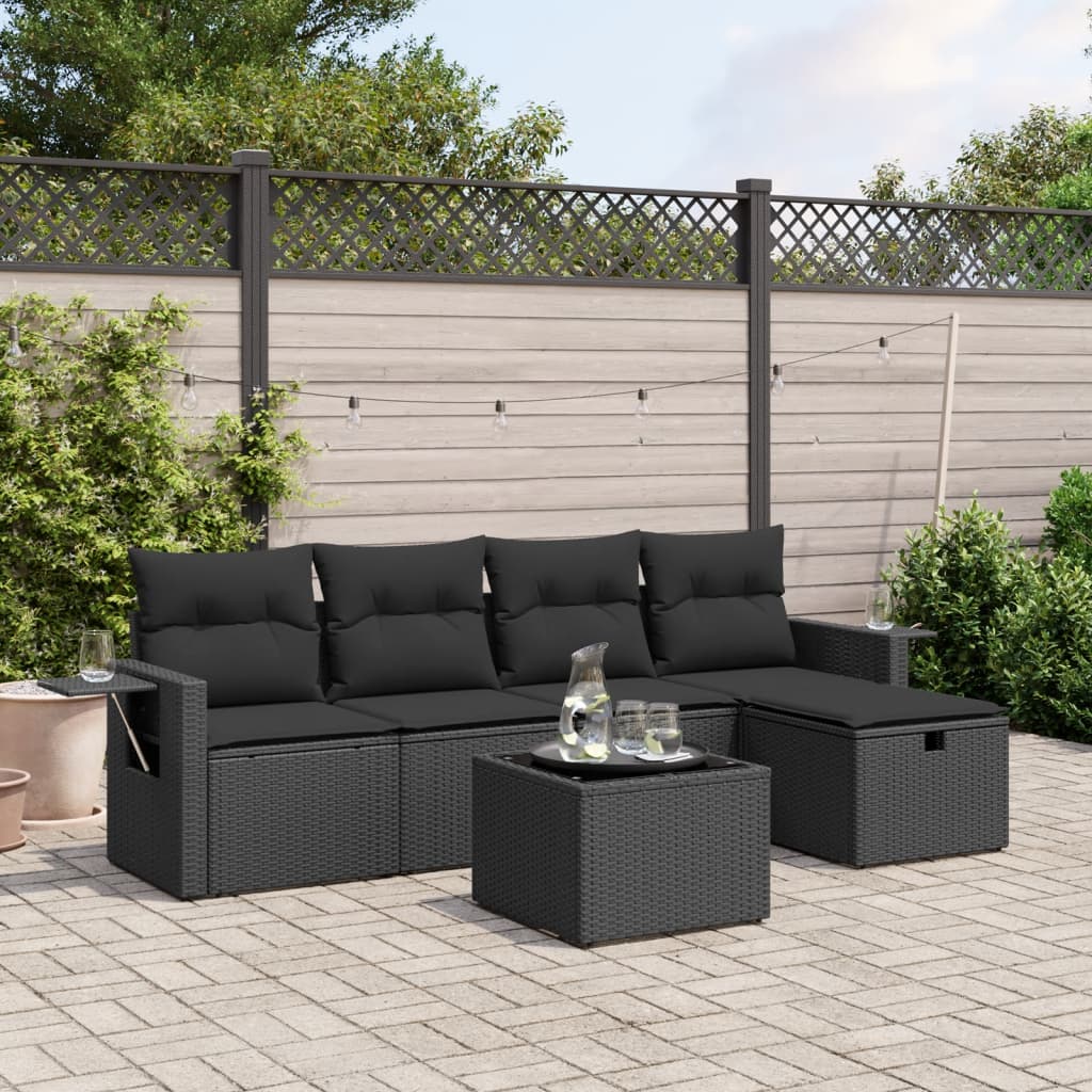 6-tlg. Garten-Sofagarnitur mit Kissen Schwarz Poly Rattan 6-tlg. Garten-Sofagarnitur mit Kissen Schwarz Poly Rattan